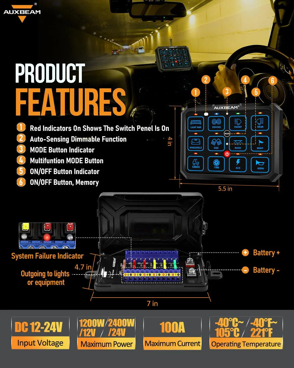 RGB Series 12 Gang (RB120) RGB Switch Panel, Toggle/ Momentary/ Pulsed Mode Supported (Two-Sided Outlet) — RB120 Switch Panel Set - Image 3