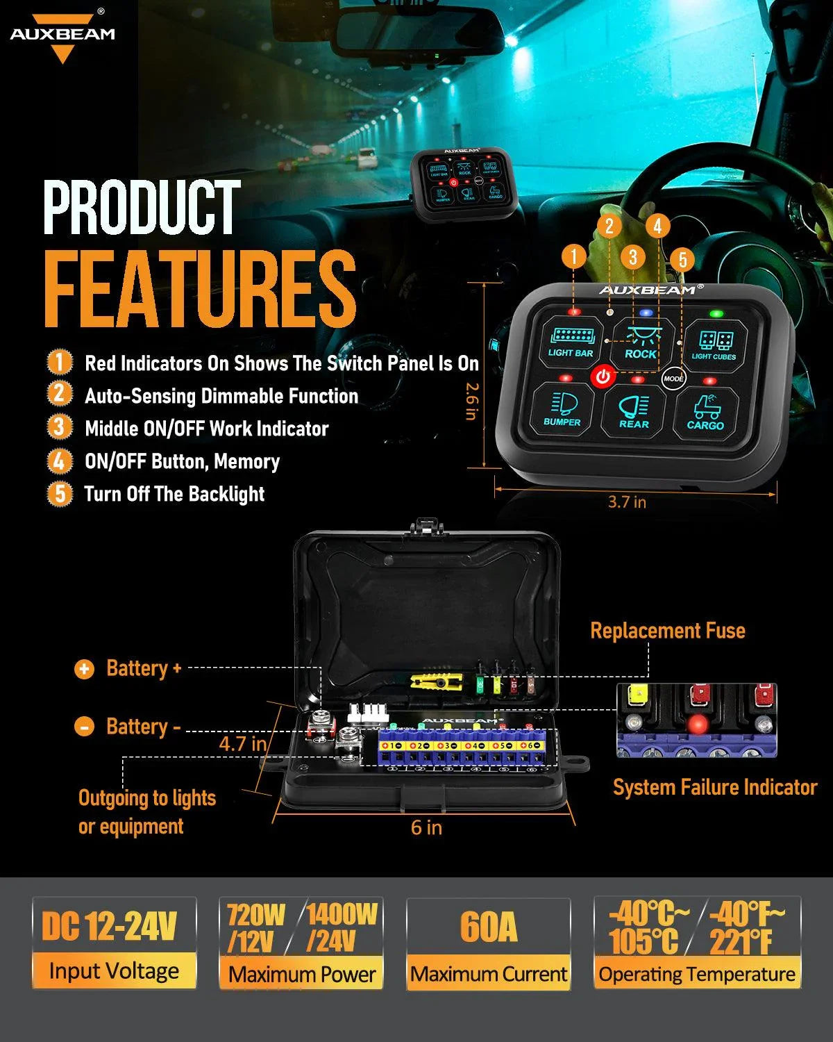 RGB Series 6 Gang (RA60) Switch Panel, Toggle/ Momentary/ Pulsed Mode Supported (One-Sided Outlet) — RA60 Switch Panel Set - Image 2