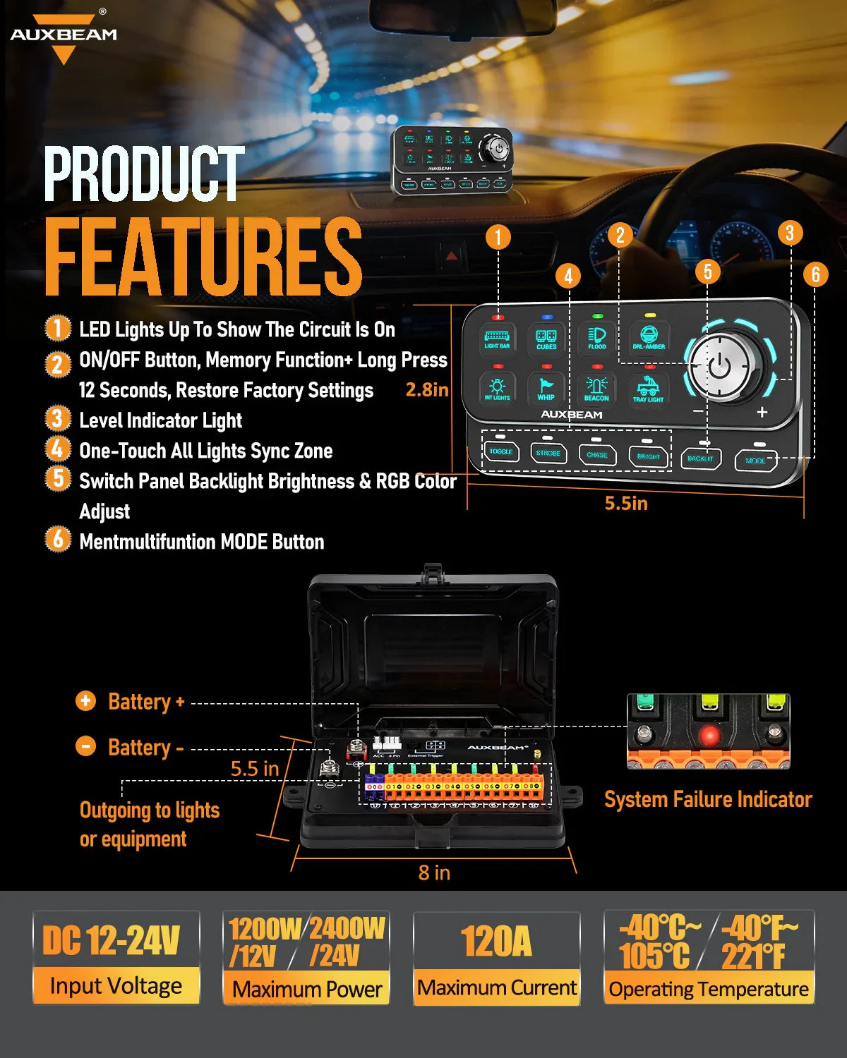 🆕KS-80 Knob RGB Switch Panel MAX 120A ,Light Dimming, Dynamic Chase, Four External Triggers, 4 Modes — Knob Switch Panel - Image 2