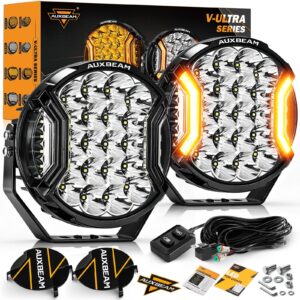 V-ULTRA Series | 9 Inch 300W LED Side Shooter White Driving Lights with Amber DRL โ Driving Lights + Black Covers