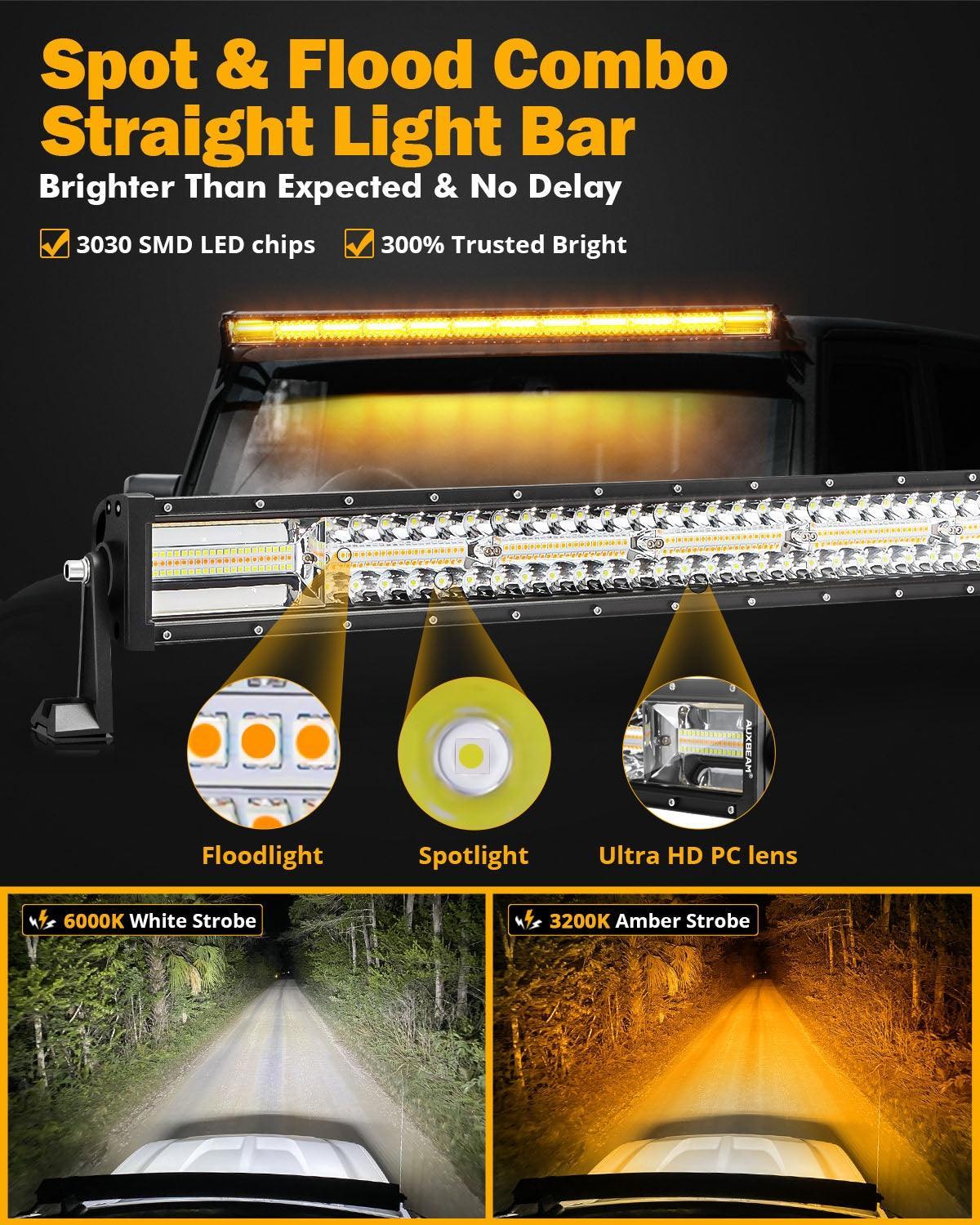 50 Inch 6 Modes White&Amber Straight Off Road Led Light Bar - Image 3