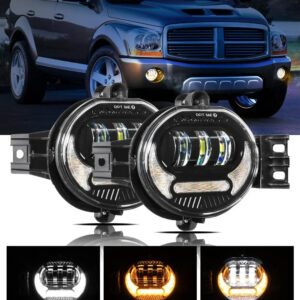 (2pcs/set) LED Fog Light Assembly w/ DRL+ Turn Signal Light for Dodge Ram 1500 2002-2008, Dodge Ram 2500/3500 2003-2009(Black) — Black