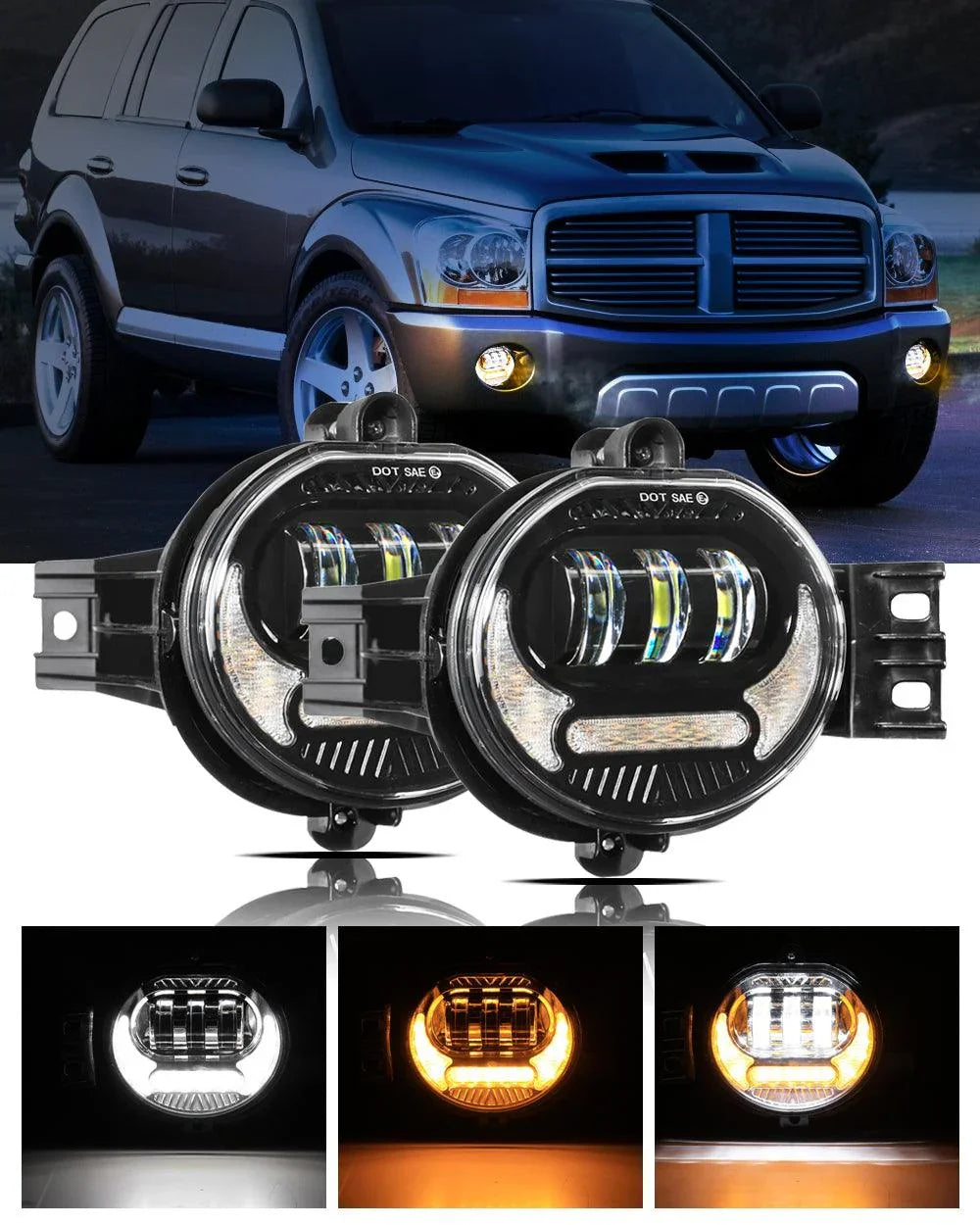(2pcs/set) LED Fog Light Assembly w/ DRL+ Turn Signal Light for Dodge Ram 1500 2002-2008, Dodge Ram 2500/3500 2003-2009(Black) — Black
