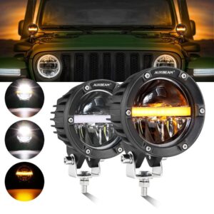 C4 Series | 4 Inch 110W 11000LM LED Pods Offroad LED Driving Lights with Amber DRL — 2Pcs Pod Lights / Without Covers