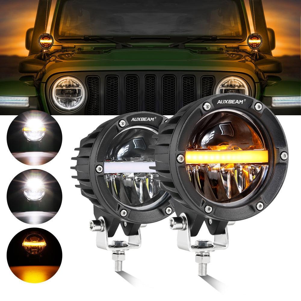 C4 Series | 4 Inch 110W 11000LM LED Pods Offroad LED Driving Lights with Amber DRL — 2Pcs Pod Lights / Without Covers