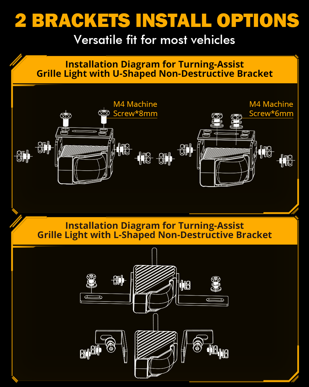 ๐0.8'' 3000K Yellow Bi-LED Projector | 45ยฐ Turning-Assist Grille Light for SUV Truck ATV UTV โ 21.2MM / 2PCS Grille Lights - Image 2