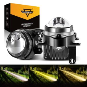 3 Inch 104W Bi-LED Projector Lens Fog Light 3-Colors Switchback Hyperboloid Lens Fog Light With High Beam Auxiliary For Toyota/Honda | 2 PCS/Set — (2pcs) Fog Light [Honda Bracket]