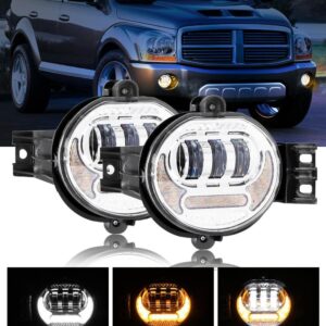 (2pcs/set) LED Fog Light Assembly w/ DRL+ Turn Signal Light for Dodge Ram 1500 2002-2008, Dodge Ram 2500/3500 2003-2009(Chrome) — Chrome