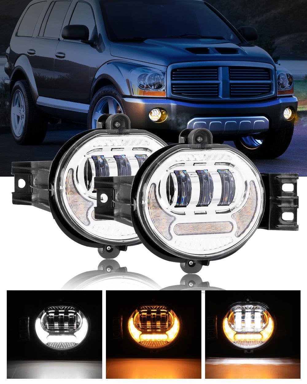 (2pcs/set) LED Fog Light Assembly w/ DRL+ Turn Signal Light for Dodge Ram 1500 2002-2008, Dodge Ram 2500/3500 2003-2009(Chrome) — Chrome