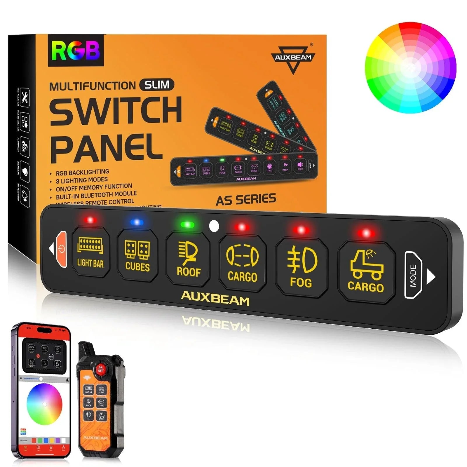 AS Series 6 Gang (AS-600) RGB Slim Switch Panel with APP&Remote Control, Toggle/ Momentary/ Pulsed Mode Supported(One-Sided Outlet) — AS-600 RGB Switch Panel