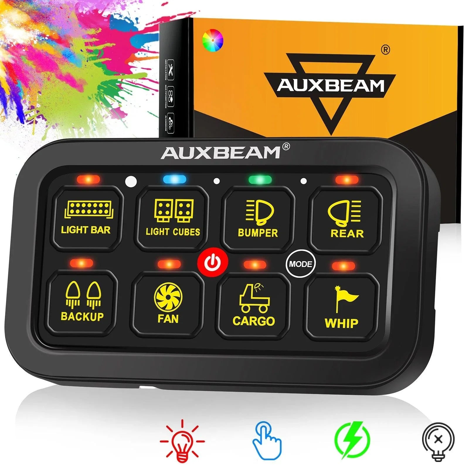 RGB Series 8 Gang (RB80) Switch Panel, Toggle/ Momentary/ Pulsed Mode Supported (Two-Sided Outlet) — RB80 Switch Panel Set