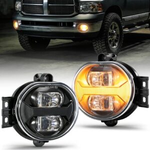 Upgrade 70W LED Fog Lights with Amber DRL for Dodge Ram 1500 2002-2008/Dodge Ram 2500 3500 2003-2009/Durango 2004-2006