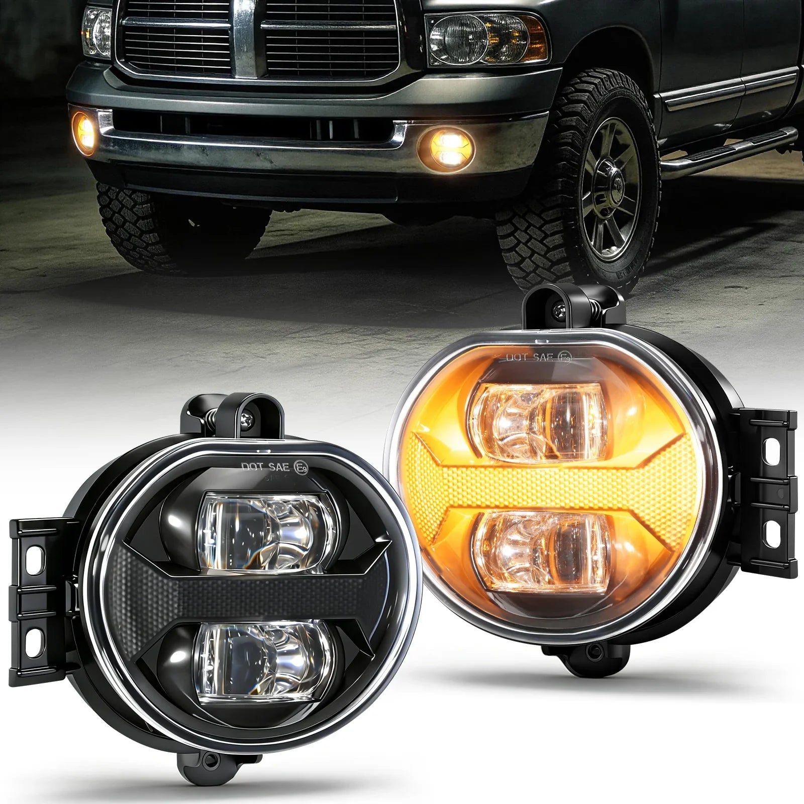 Upgrade 70W LED Fog Lights with Amber DRL for Dodge Ram 1500 2002-2008/Dodge Ram 2500 3500 2003-2009/Durango 2004-2006