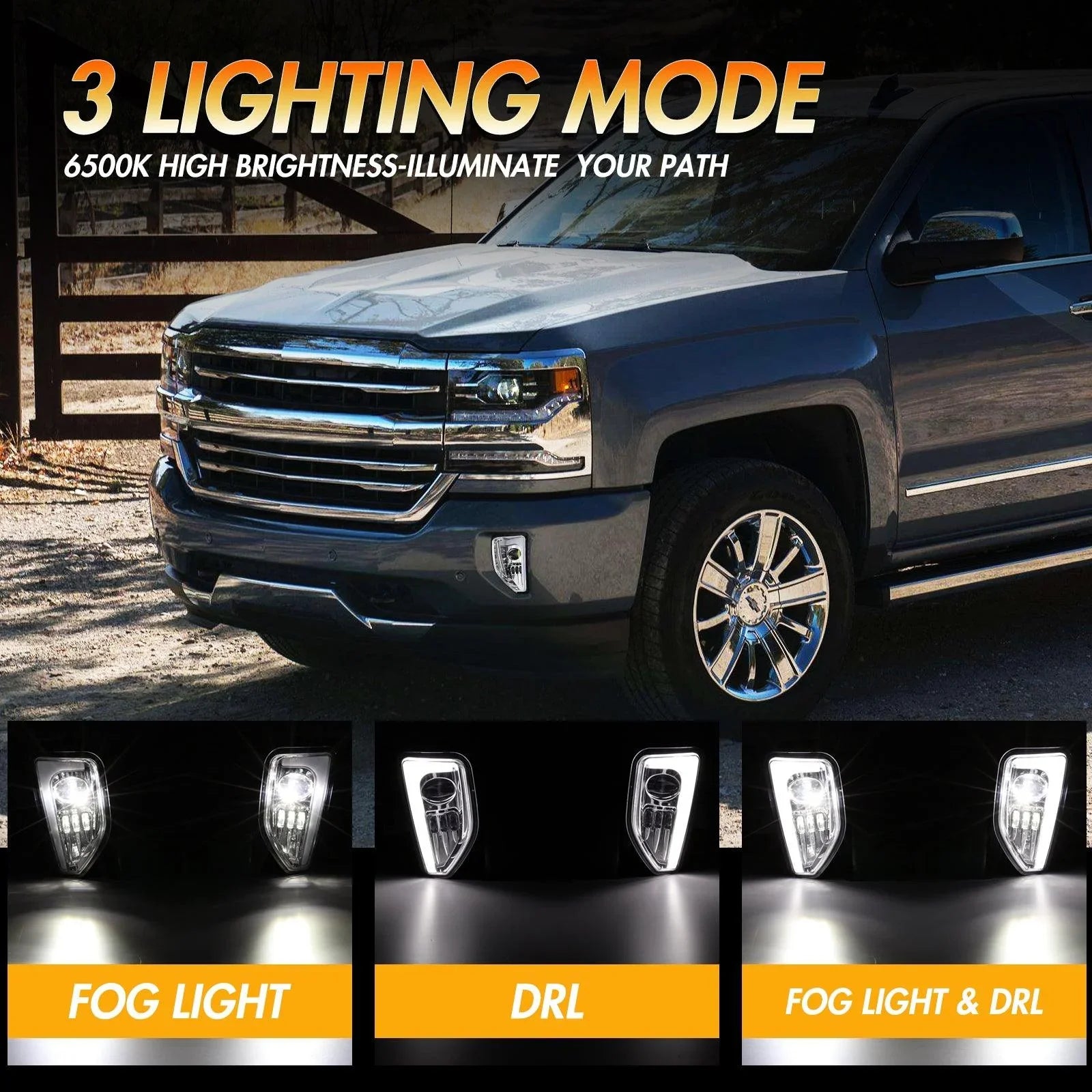 (2pcs/set) 45W DOT Approved LED Fog Lights with DRL for 2016-2018 Chevy Silverado 1500 (Chrome) - Image 2