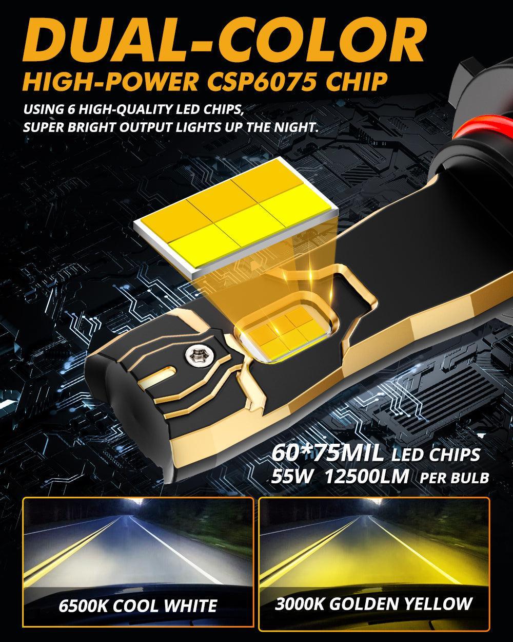 9005/HB3 LED Bulb Fog Lights/Low Beam Lights 110W 25000LM GX Bi-Color Series High Power & Brightness Dual Color Switchback | 2 Bulbs — 9005/HB3 / - - Image 2