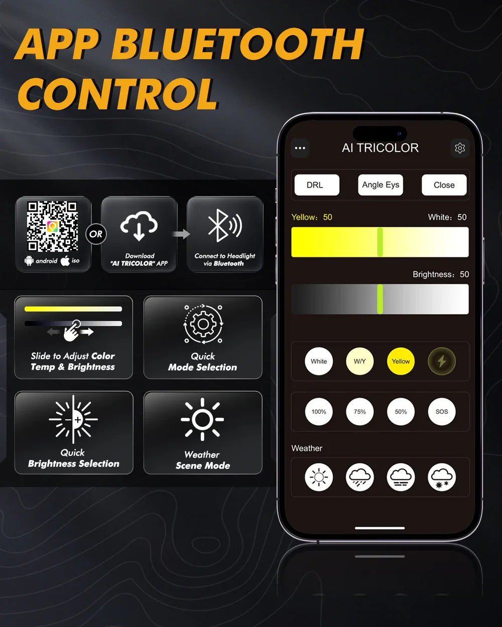πH7 LED Bulb Fog Light/Low Beam Lighs 110W 25000LM GX Bi-Color Smart Series, with App Control Via Bluetooth & Dual Color Switchback | 2 Bulbs β H7 / - - Image 2