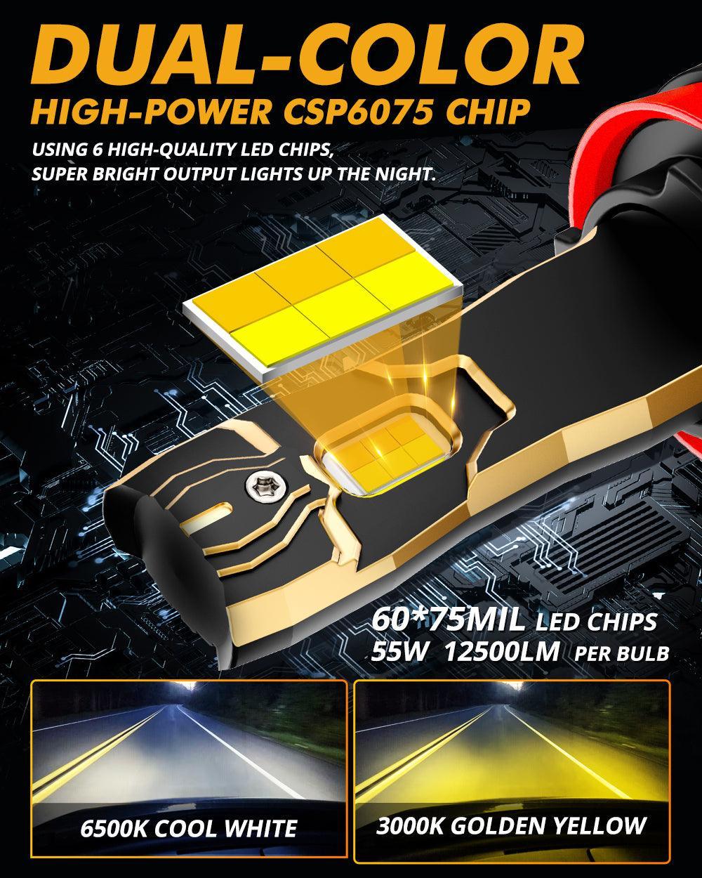 H11/H9/H8/H16JP LED Bulb Fog Lights/Low Beam Lights 110W 25000LM GX Bi-Color Series High Power & Brightness Dual Color Switchback | 2 Bulbs — H11/H9/H8 / - - Image 2