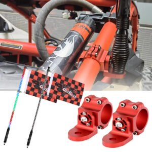 3FT/4FT LED RGB Whip Lights with Bluetooth/ Remote Controlled & Red Universal Flagpole Light Mount for all UTVs with 1.75" to 2" Roll Cage — 4FT LED Whip Light(1.2M)