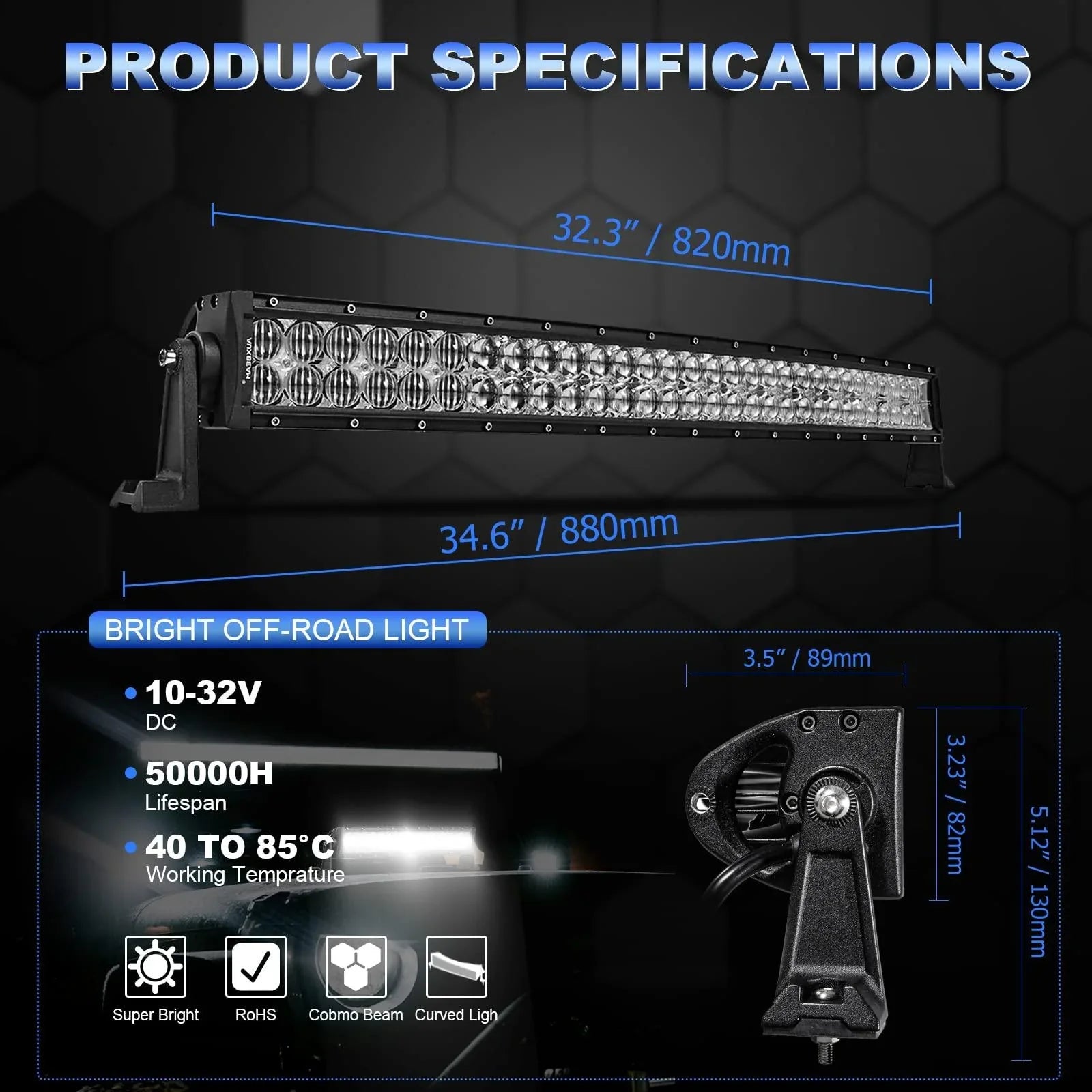 5D Series 32 Inch Combo Beam Dual Row Curved Off Road LED Light Bar - Image 2