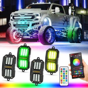 NEW Vibrant Series | 4PCS RGB LED Rock Lights Kit Multicolor Neon Underglow Lights with Bluetooth APP & Remote Control — Large