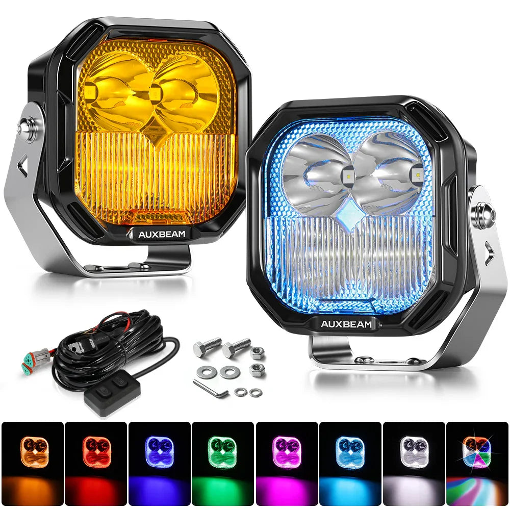 Color Play Series 3 Inch 116W RGB LED Pod Lights Combo Off Road Lights With 8 Backlight Options — 2Pcs Pod Light / Without Black Covers