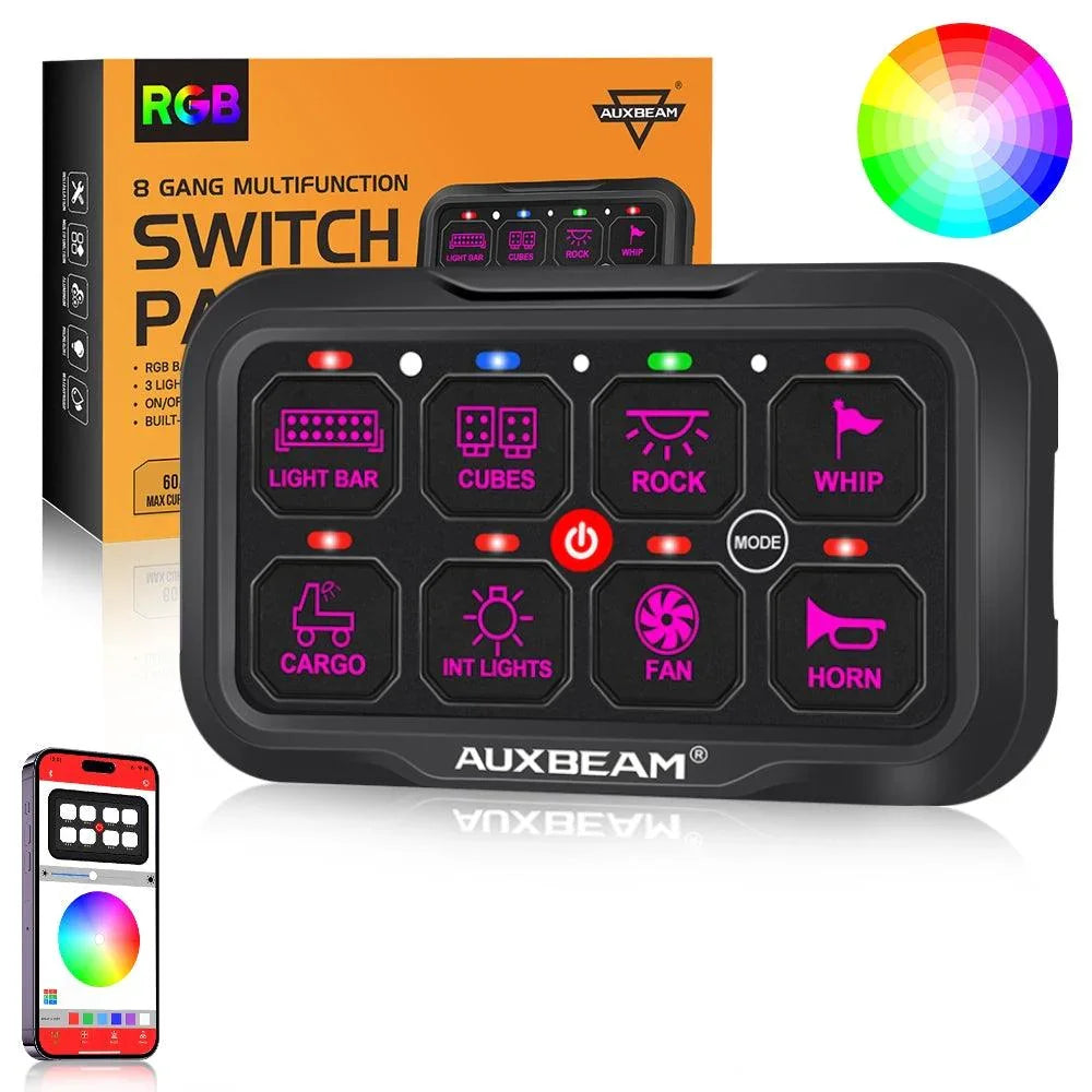 AR Series 6/8 Gang LED Switch Panel,Off Road Light Controller — 8 Gang / 1-Sided Outlet / Switch Panel Set
