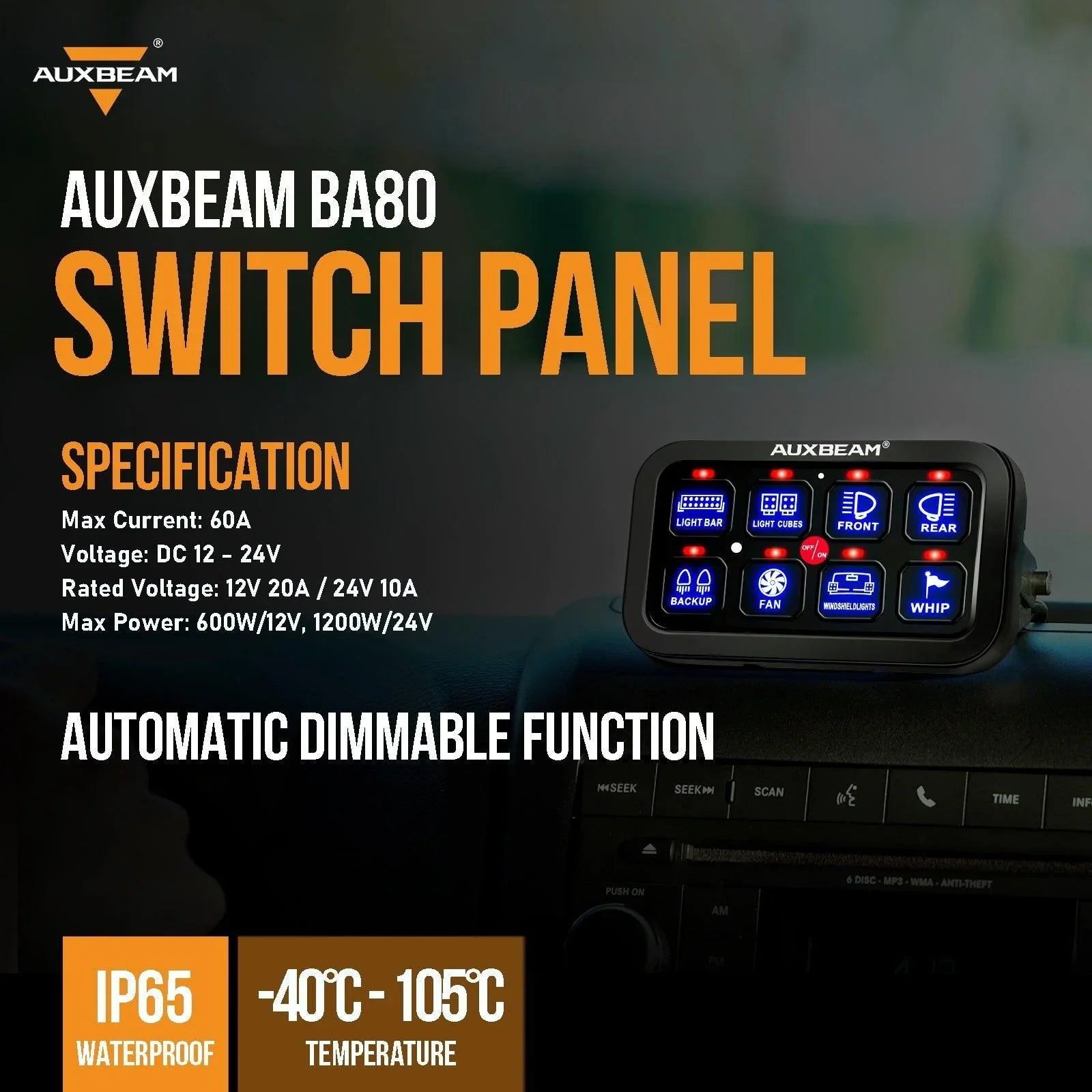 Single Series 8 Gang(BA80) LED Switch Panel Kit Automatic Dimmable Universal(One-Sided Outlet) Blue — 8 Gang Switch Panel - Image 2
