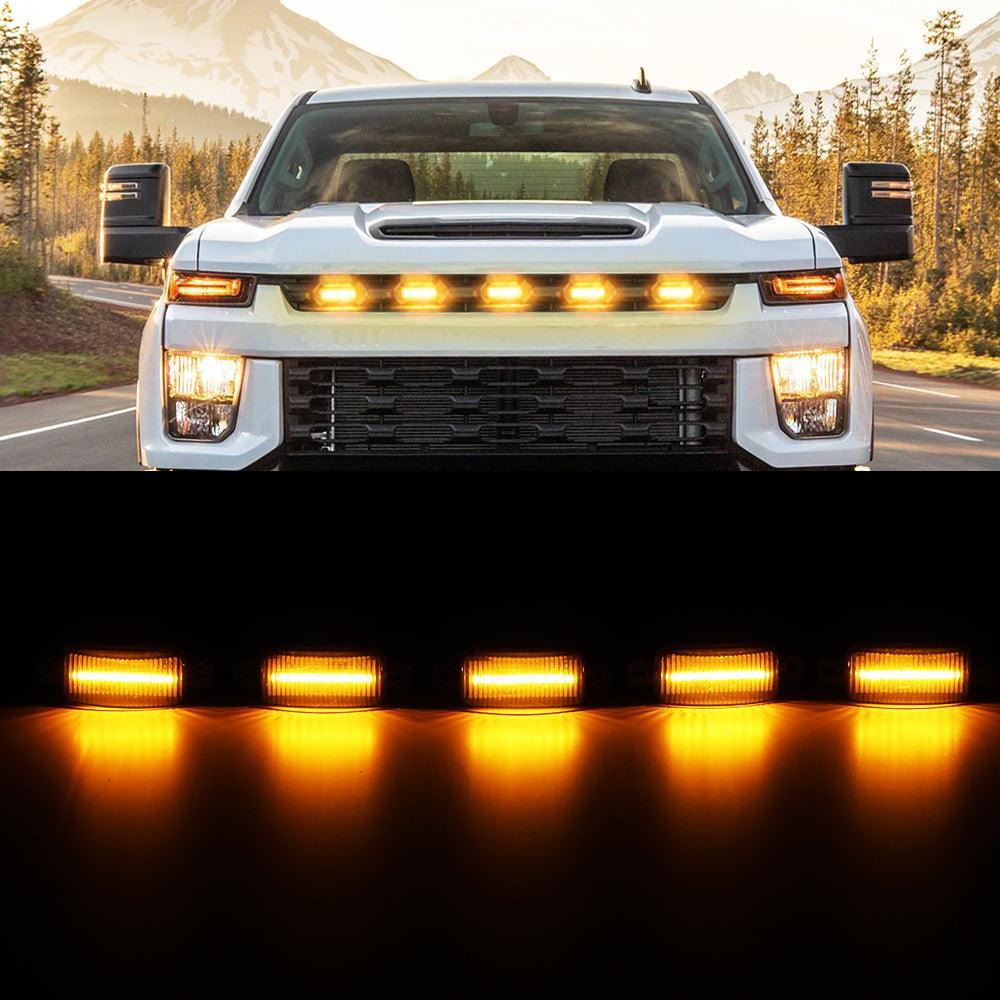 (5pcs/set) LED Front Grille Lights Raptor Style Amber Light Universal Car Modification