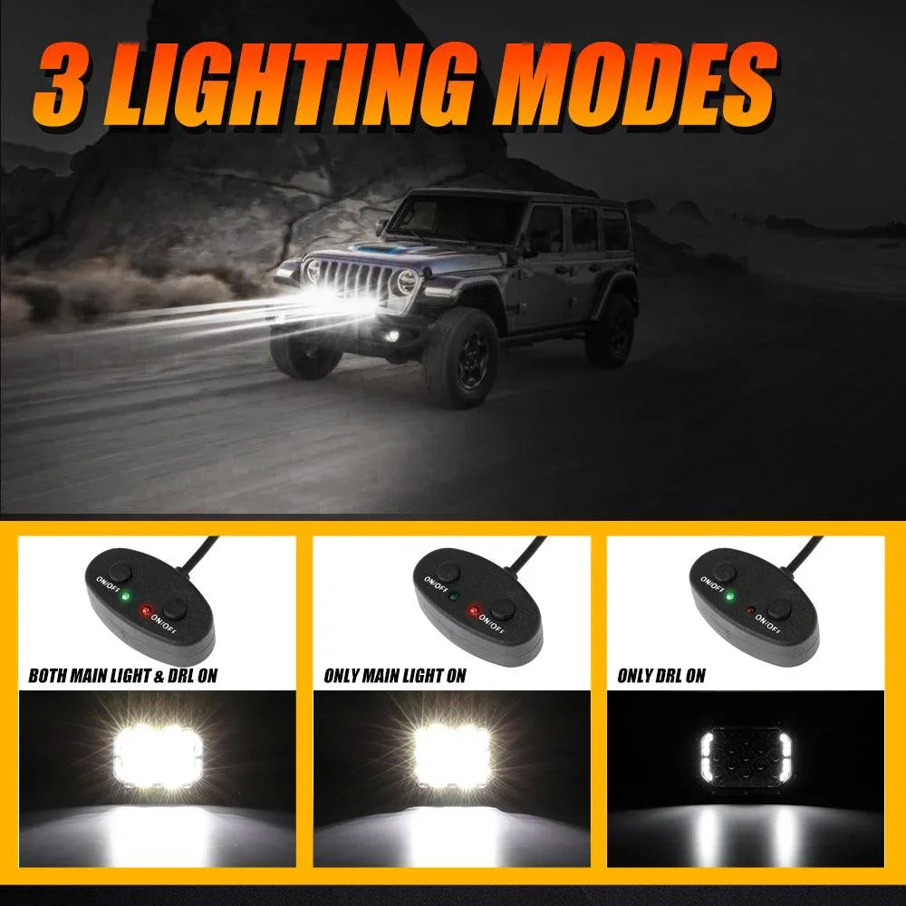 7x5 Inch Rectangle LED Pods White Spot Driving Lights with DRL FOR ATV UTV SIDE BY SIDE 4X4 — White Light - Image 2