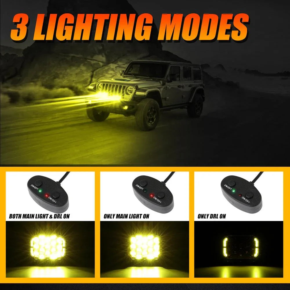7x5 Inch Rectangle LED Pods Amber Spot Driving Lights with DRL FOR ATV UTV SIDE BY SIDE 4X4 — Amber Light - Image 2