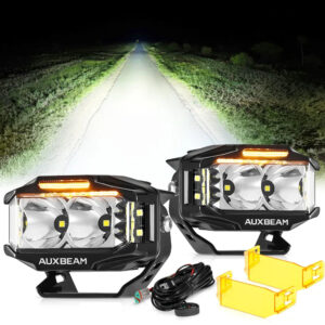 V-MAX Series | 4 Inch 72W 6960LM Spot Beam Side Shooter LED Rectangular Pod Lights with Amber DRL — 2Pcs Pod Lights / With Amber Covers