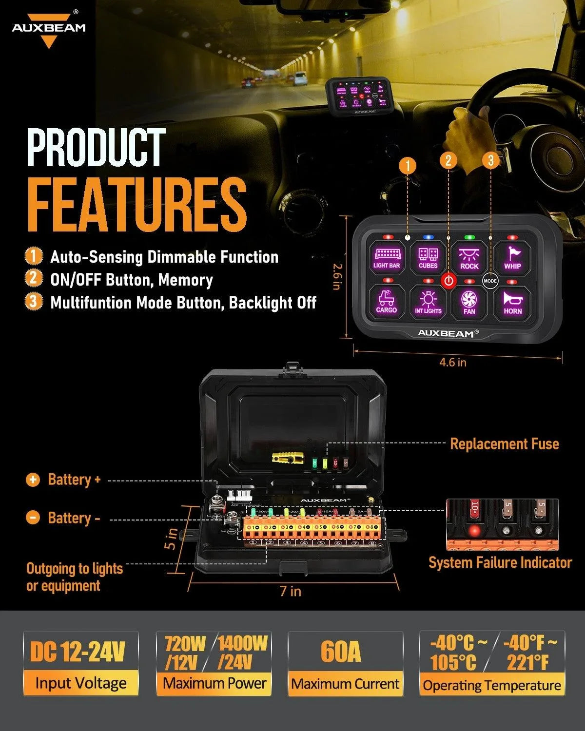 AC Series 8 Gang (AC-800) RGB Switch Panel with APP&Remote Control, Toggle/ Momentary/ Pulsed Mode Supported(One-Side Output) — AC-800 Switch Panel - Image 2