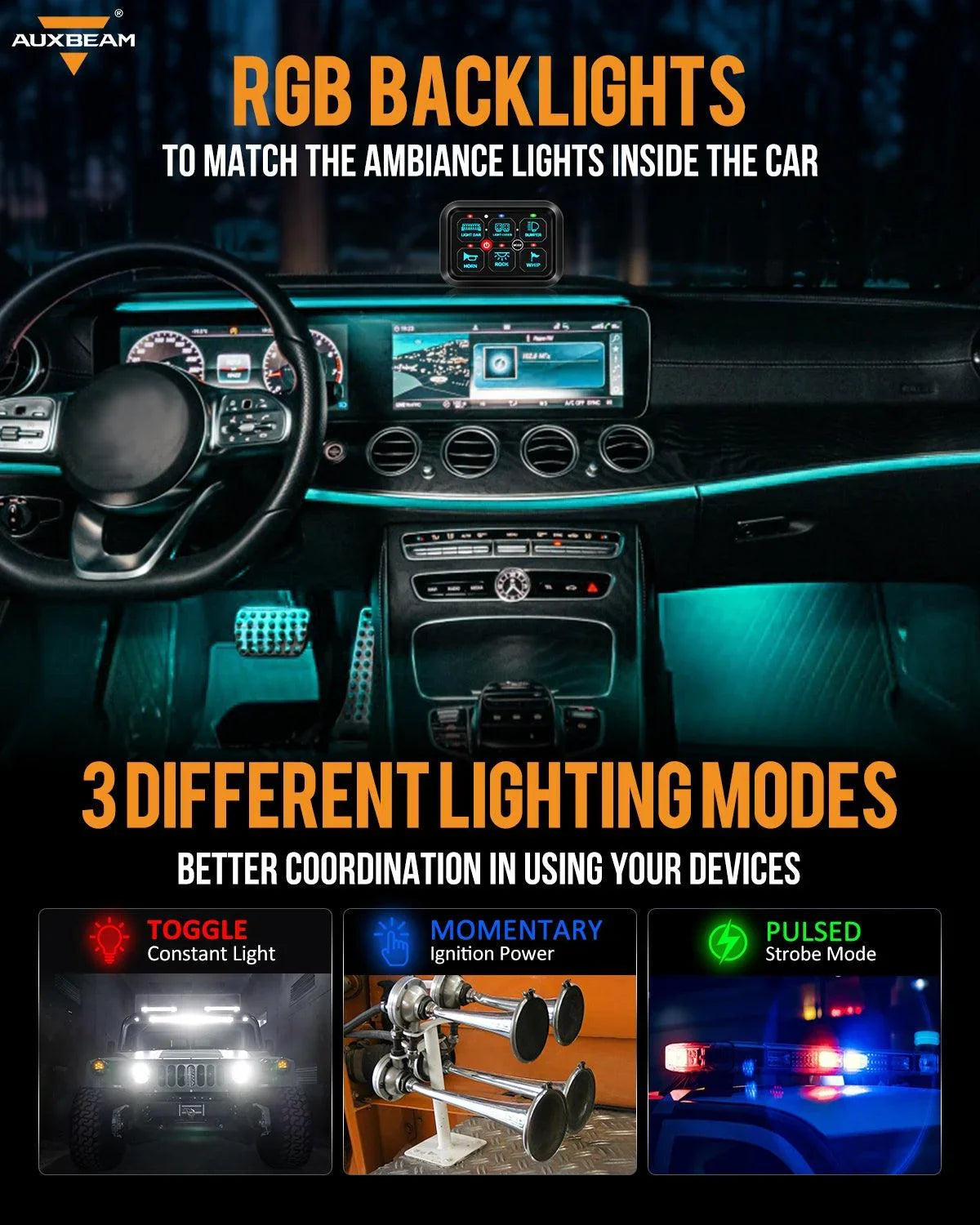 RGB Series 6 Gang (RA60) Switch Panel, Toggle/ Momentary/ Pulsed Mode Supported (One-Sided Outlet) — RA60 Switch Panel Set - Image 3