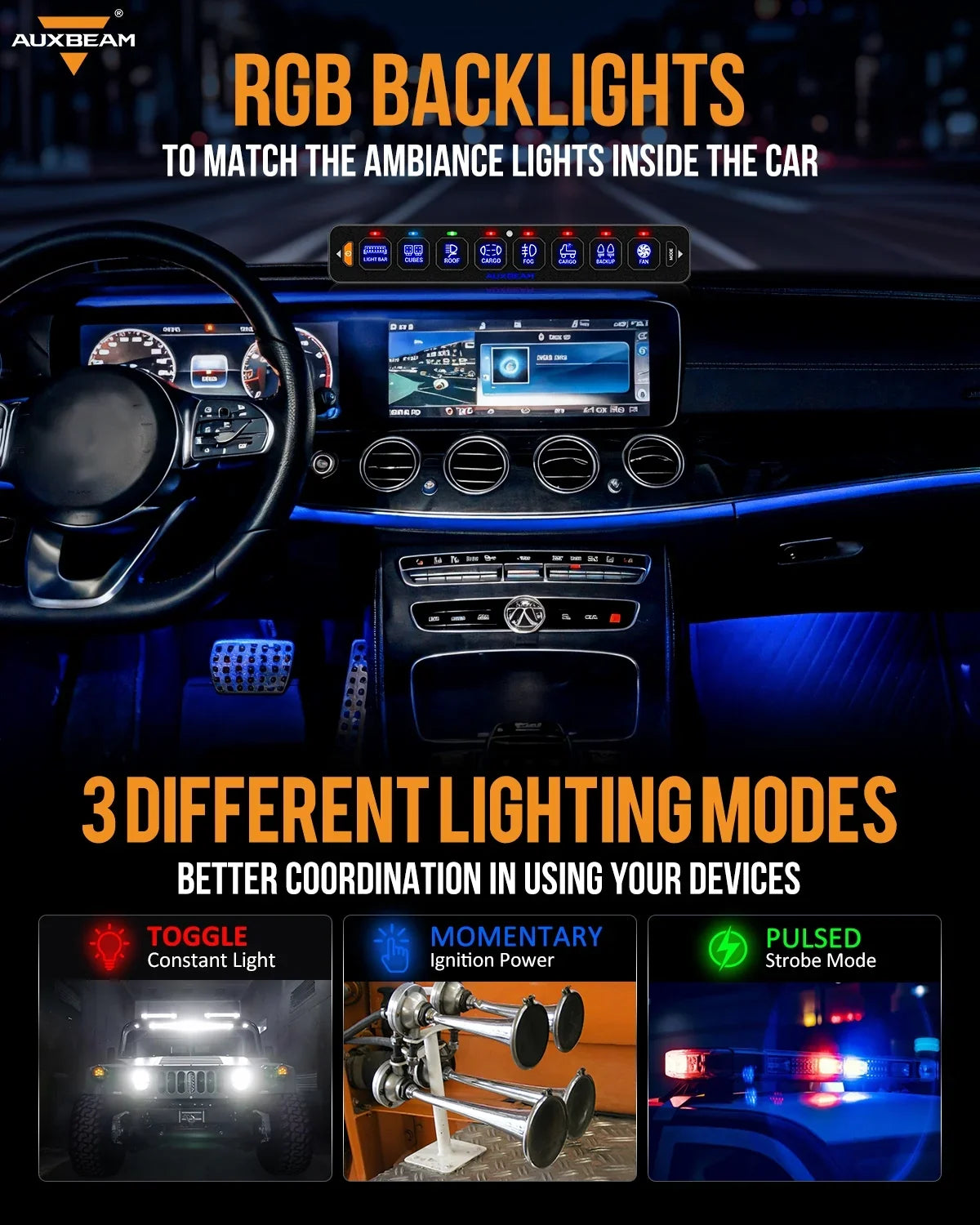 AS Series 8 Gang (AS-R80) RGB Slim Switch Panel, Toggle/ Momentary/ Pulsed Mode Supported(One-Sided Outlet) — AS-R80 RGB Switch Panel - Image 2