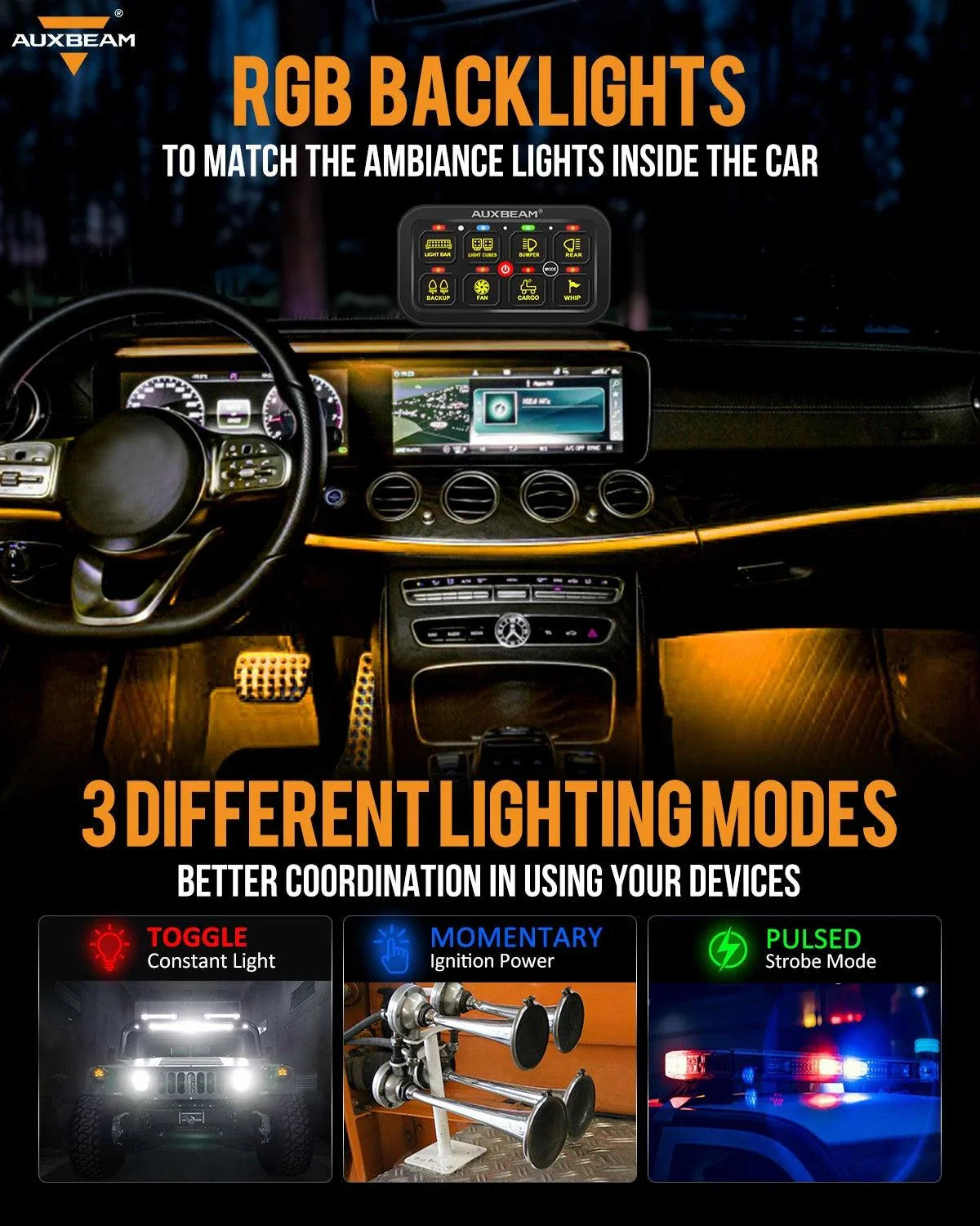 RGB Series 8 Gang (RB80) Switch Panel, Toggle/ Momentary/ Pulsed Mode Supported (Two-Sided Outlet) — RB80 Switch Panel Set - Image 2