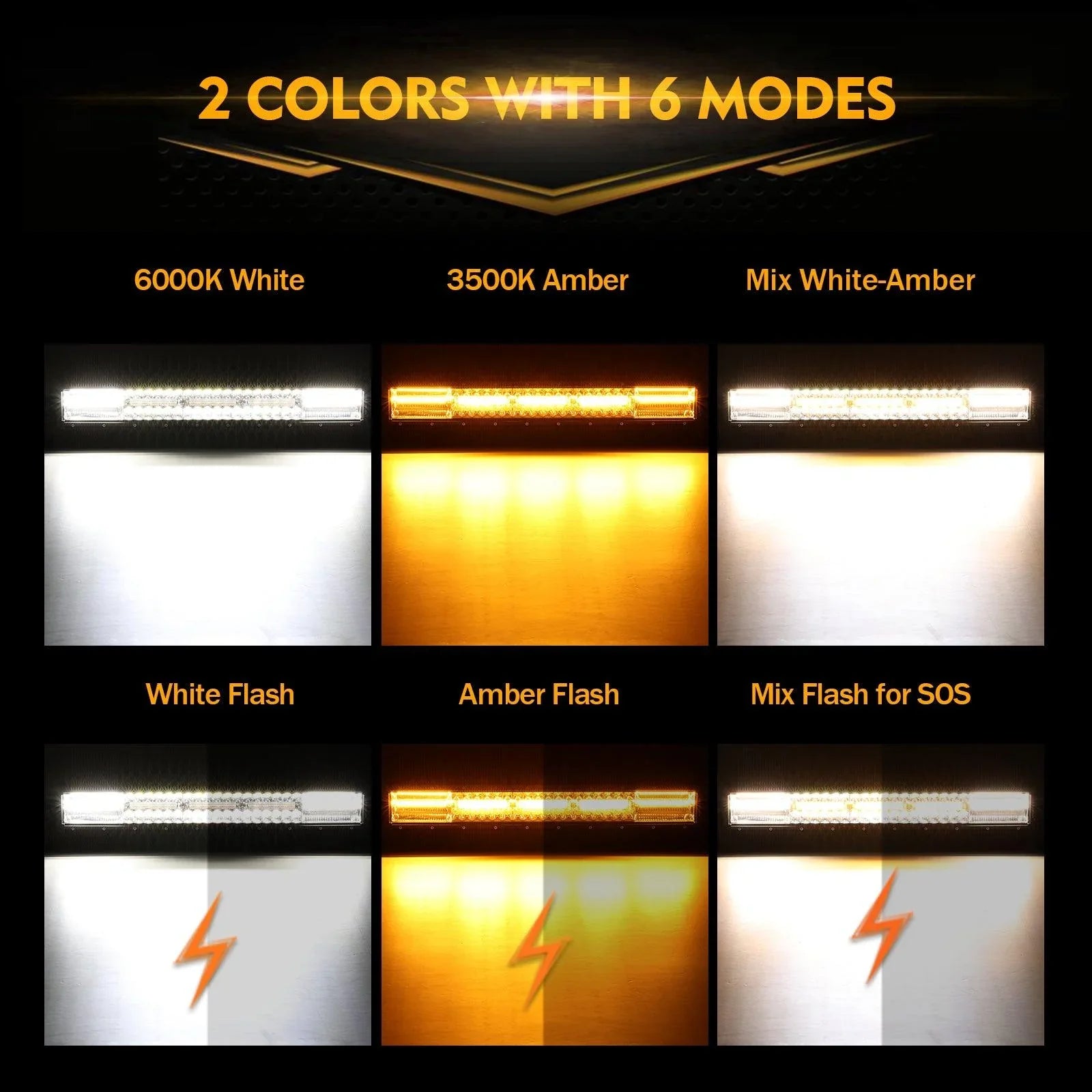 6 Modes Series Amber and White LED Light Bars — Straight / 30"-180W - Image 2