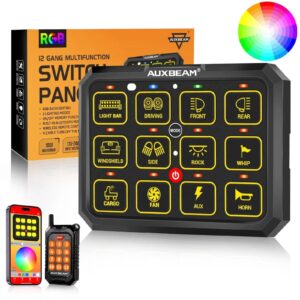 AC Series 8/12 Gang RGB Switch Panel with APP&Remote Control, Toggle/ Momentary/ Pulsed Mode Supported — 12 Gang / 1-Sided Outlet / Switch Panel Set
