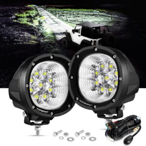 P4 Series | 4 Inch 90W 9000LM Round LED Driving Lights Flood White Pod Lights — 2Pcs Pod Lights / Without Covers