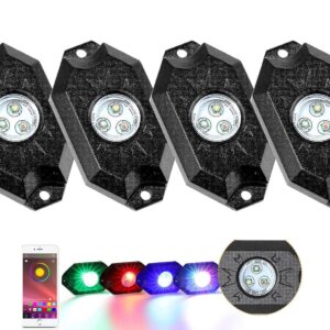 4Pcs RGB LED Rock Light Set with Bluetooth Controller