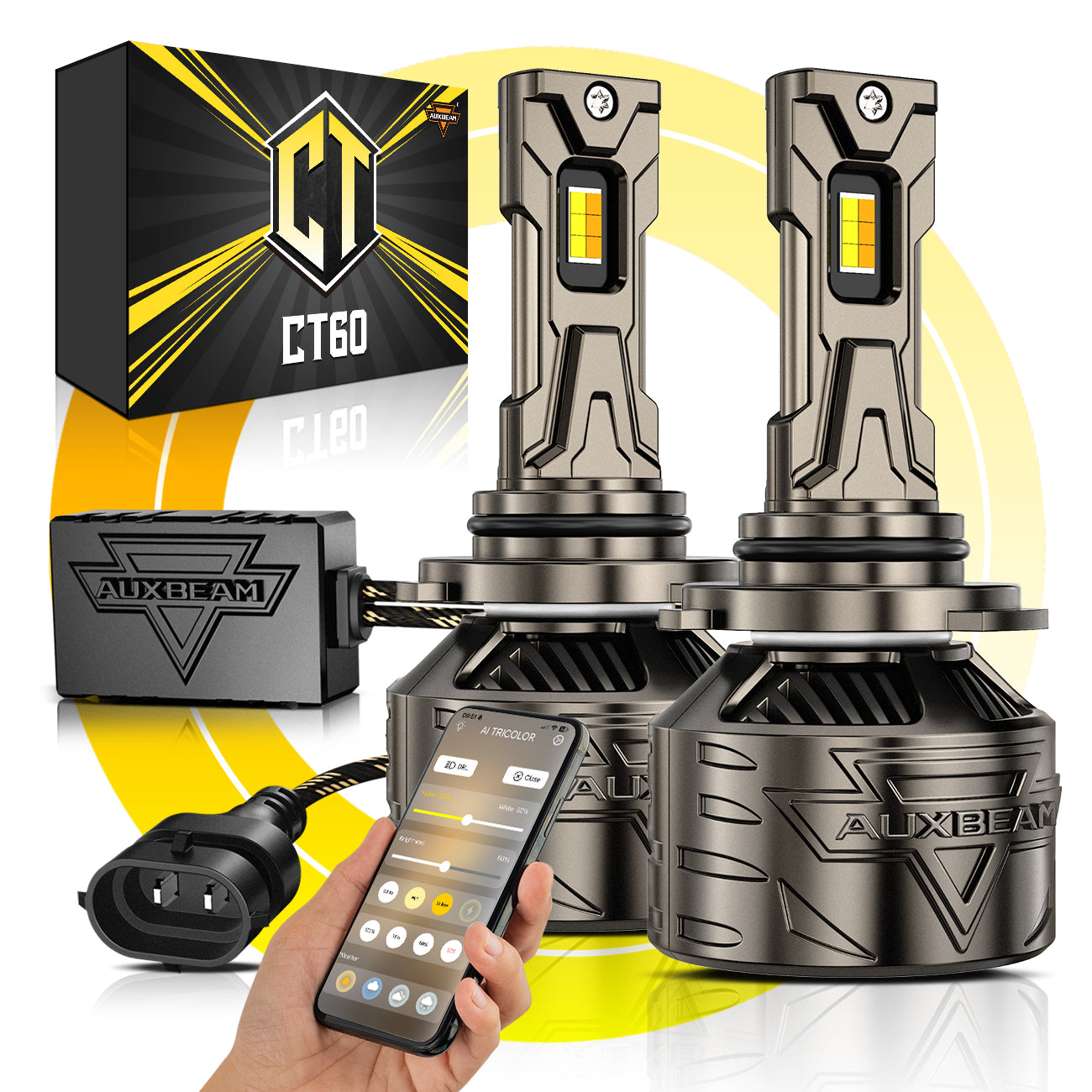 π9006/HB4 LED Bulb Fog Light/Low Beam Lighs 120W 25000LM CT60 Series, with App Control Via Bluetooth & Dual Color Switchback β Cost-Effective Choice | 2 Bulbs β 9006/HB4 / -