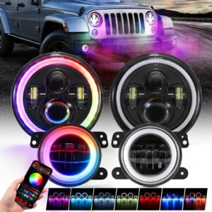 Upgraded RGB 7 Inch Headlights + 4 Inch Fog Lights Combo for Jeep Wrangler JK with APP Control
