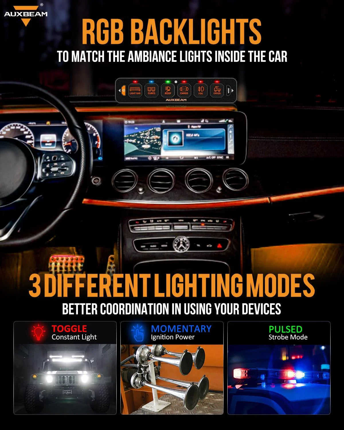 AS Series 6 Gang (AS-R60) RGB Slim Switch Panel, Toggle/ Momentary/ Pulsed Mode Supported(One-Sided Outlet) — AS-R60 Switch Panel - Image 2