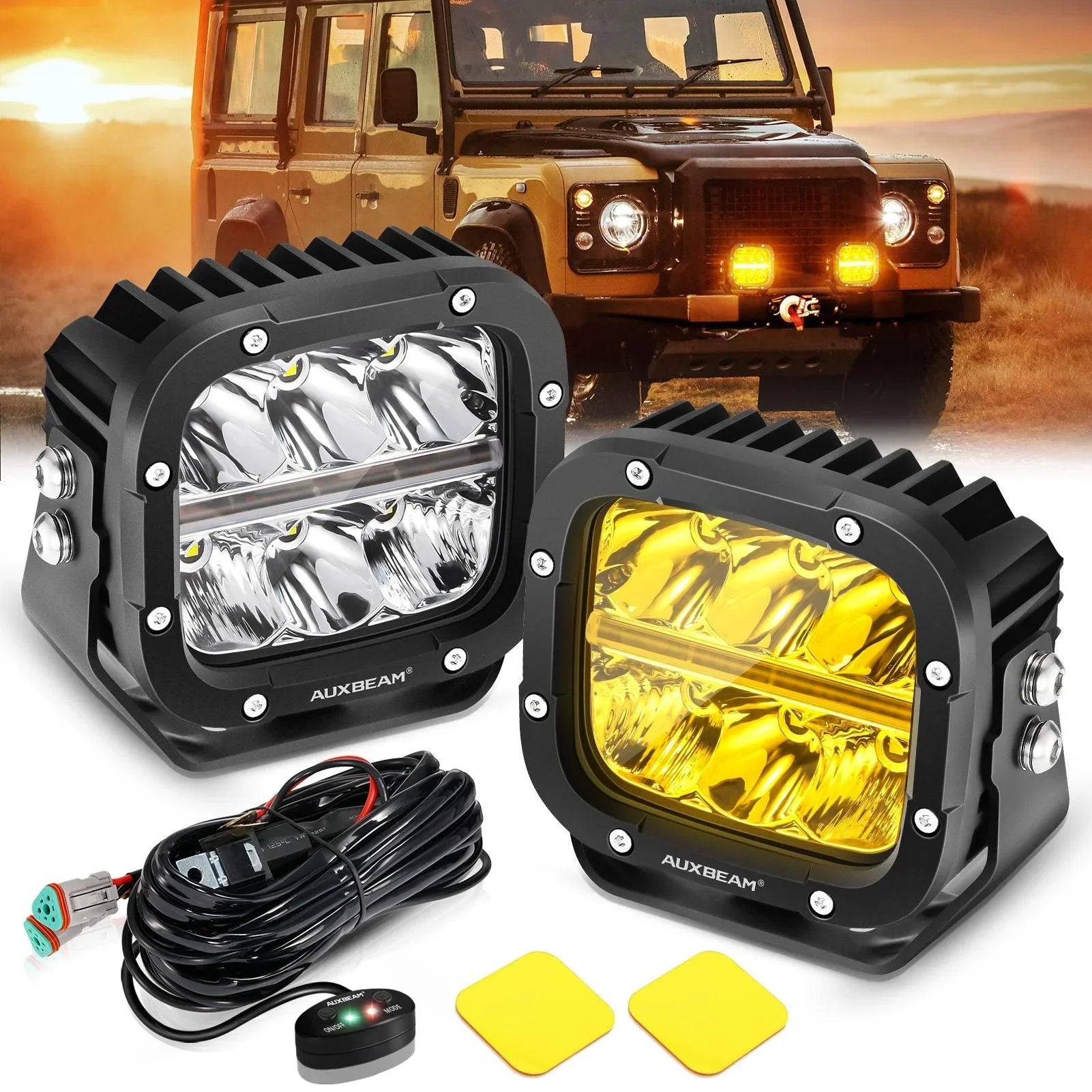XP-ULTRA Series 5 Inch 132W 15600LM White/Amber LED Pods Driving Light with Amber DRL — 2Pcs Pod Lights / Without Covers