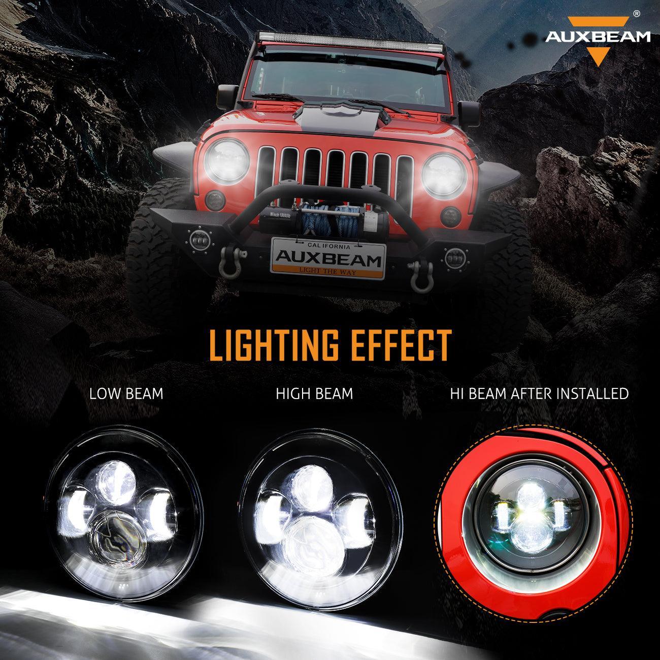 7'' LED Headlight Replacement And 4'' 30W LED Fog Lights with White DRL+Amber Turn Signal For Jeep Wrangler2007-2018 JK — 7'' LED Headlights - Image 2