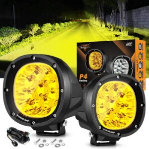 P4 Series | 4 Inch 90W Round LED Driving Lights Spot Amber Pod Lights — 2Pcs Pod Lights / Without Covers