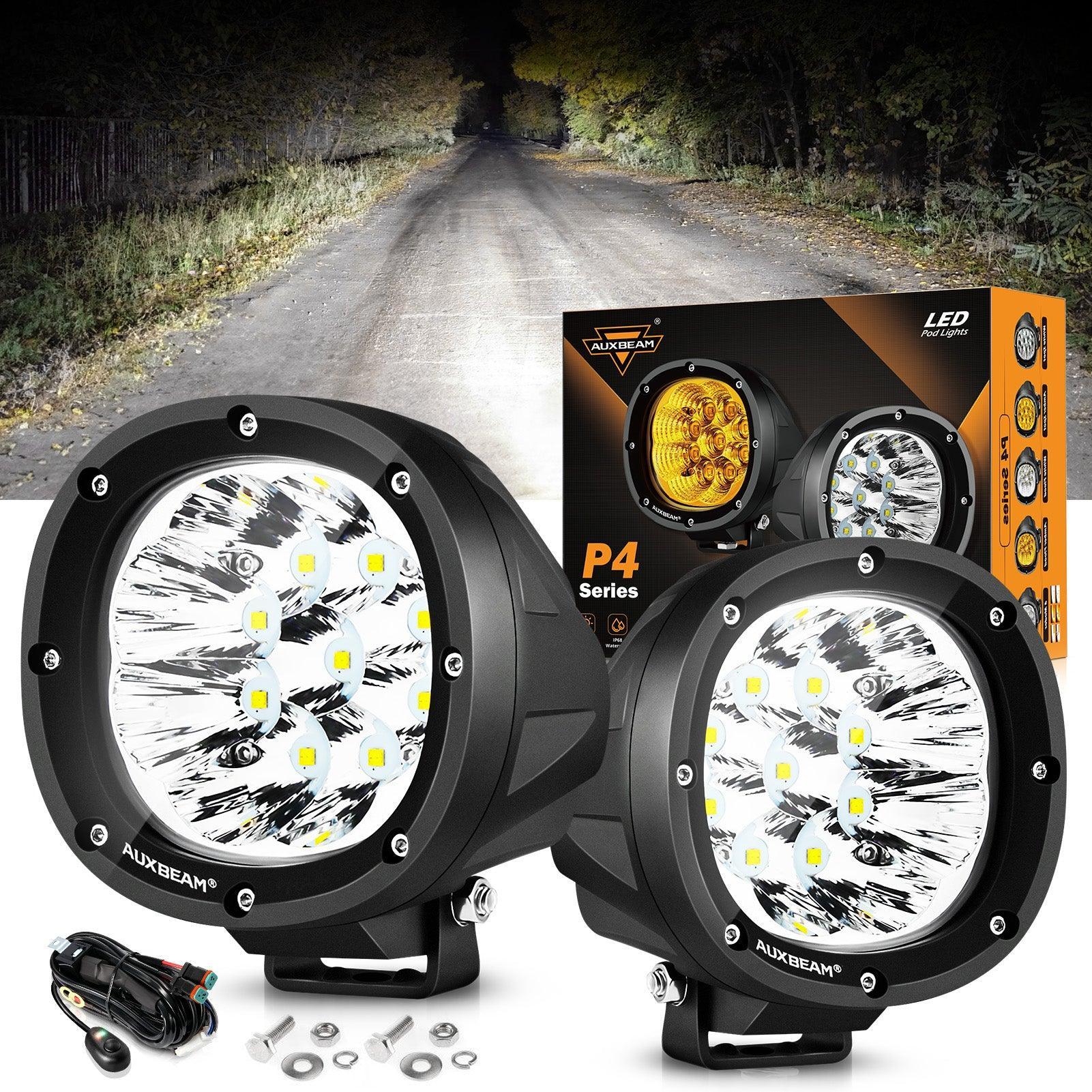 P4 Series | 4 Inch 90W Round LED Driving Lights Spot White Pod Lights — 2Pcs Pod Lights / Without Covers
