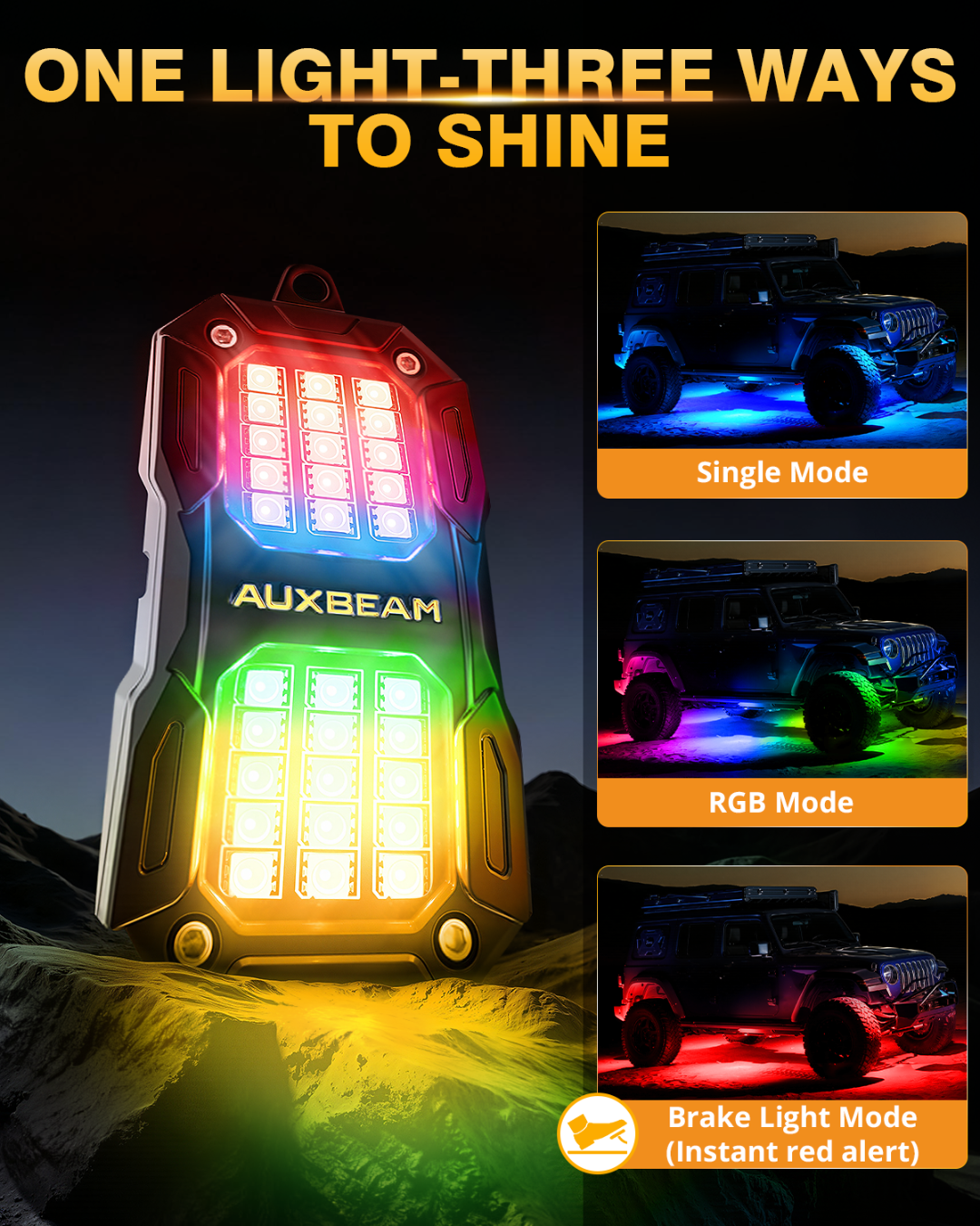 NEW Vibrant Series | 4PCS RGB LED Rock Lights Kit Multicolor Neon Underglow Lights with Bluetooth APP & Remote Control — Large - Image 2
