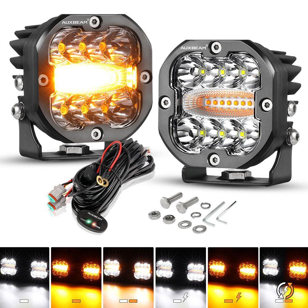 XP-ULTRA Series 3 INCH 96W 9600LM LED PODS 6 MODES WHITE AMBER FLASHING LED DRIVING LIGHTS — Without Black Covers