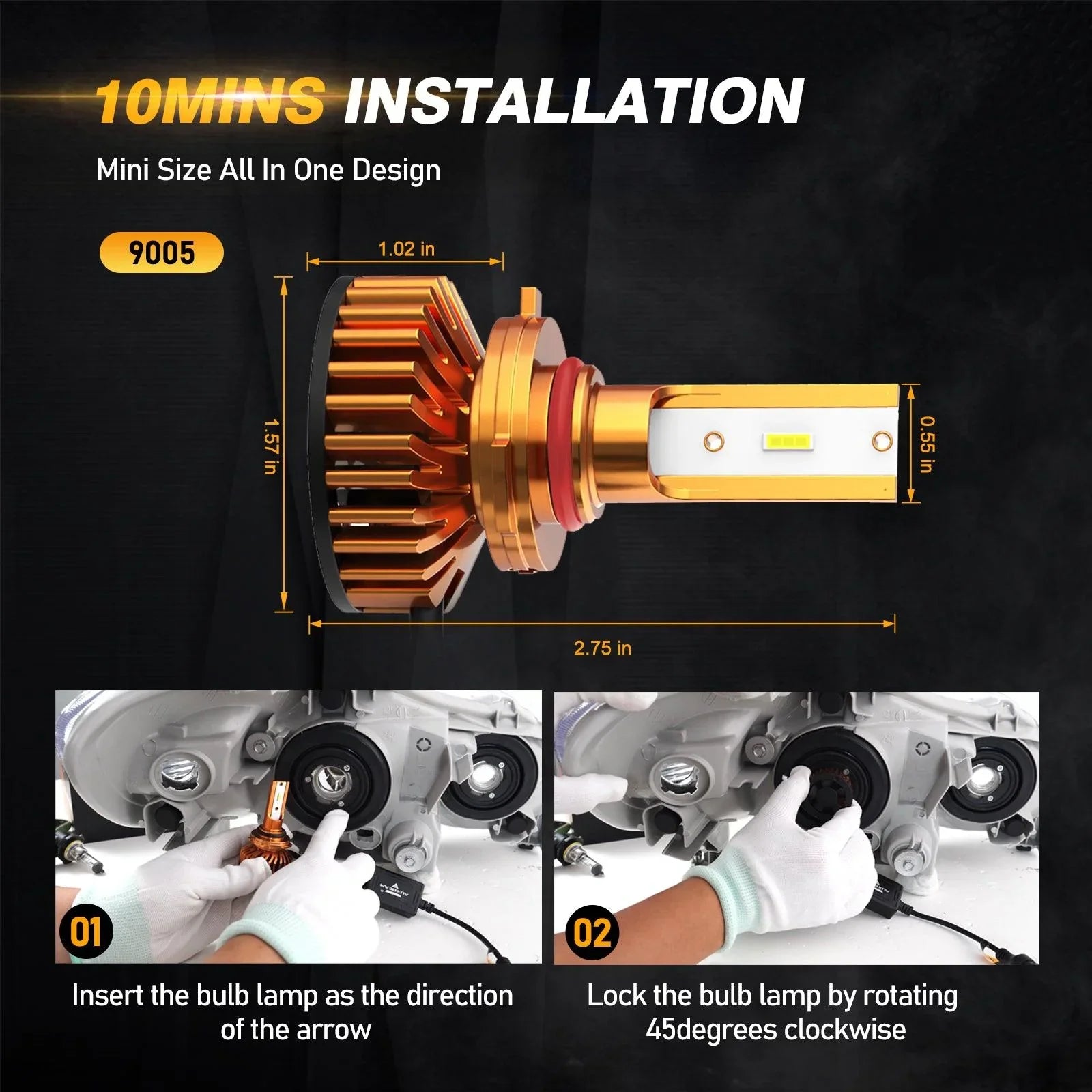 9005 LED Headlight Bulbs 52W 10000LM F2 Series Mini Size 6500K Cool White | 2 Bulbs — 9005/HB3/H10 - Image 2