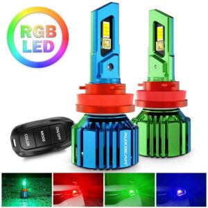 🆕R7 Series 25000LM 70W RGB Remote Control LED Headlight Bulb/DRL/Fog Light — (2pcs) H11/H9/H8